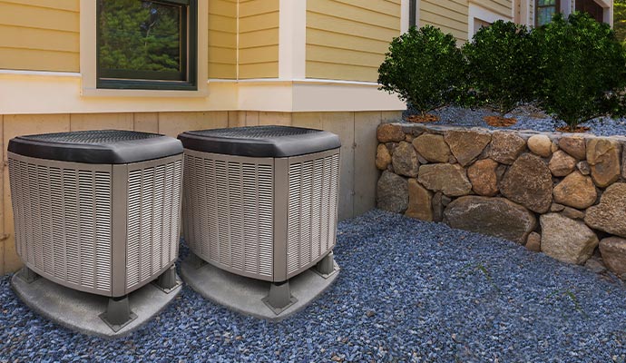 Air conditioning and heat pump units outside of the home.