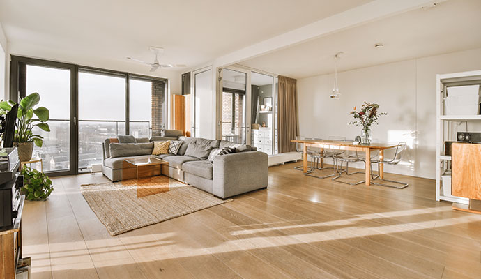 Clean wood floor in living room