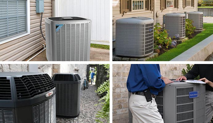 Collage of HVAC units from various brands