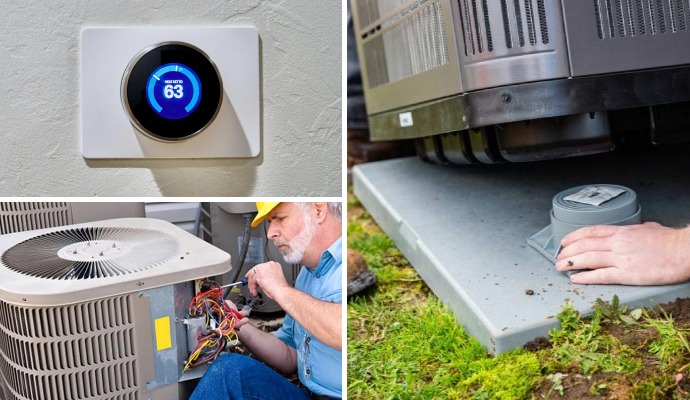 Collage of thermostats and AC installation and AC repairing services