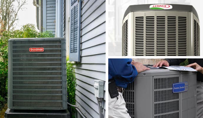 A collage of outdoor air conditioning units.