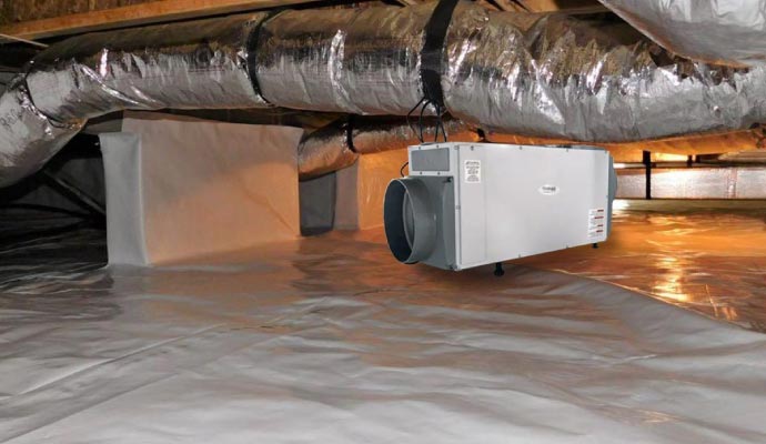 Installed dehumidifier in the crawl space