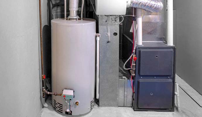 Installed furnace and water heater in a utility room