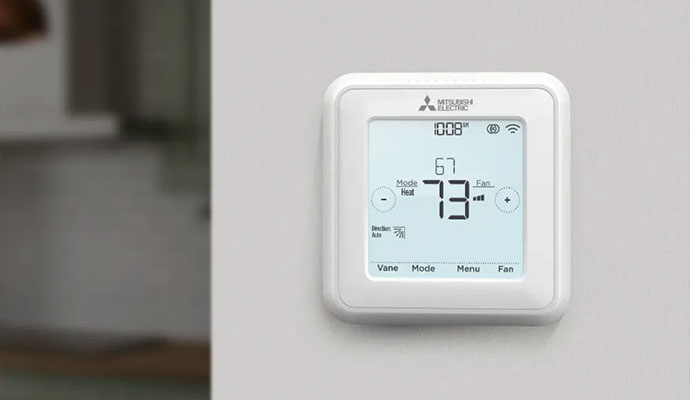 Smart ac thermostat installed on wall