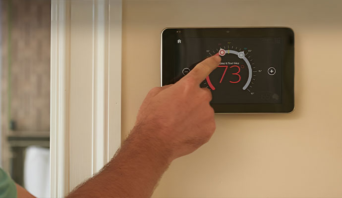 Smart thermostat installed on wall